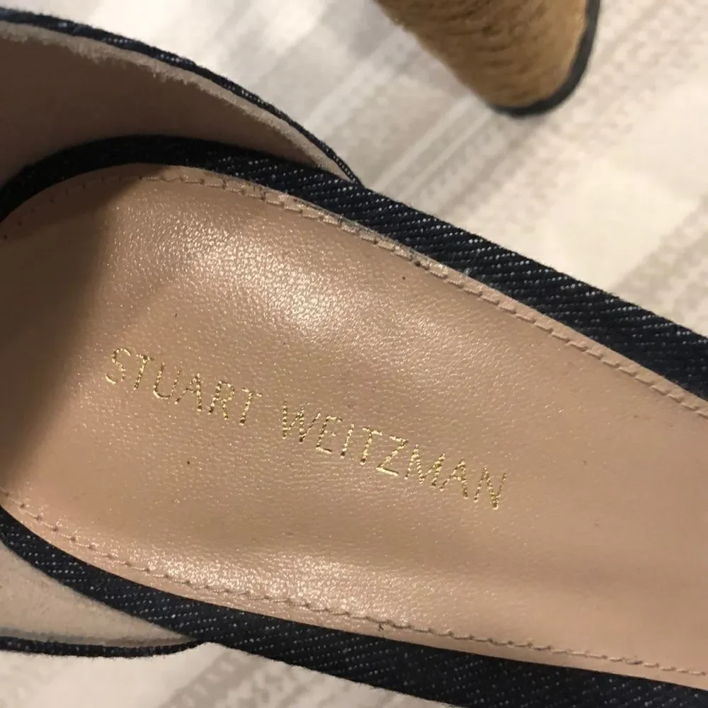 Stuart Weitzman Denim Rope Wedge Slingback Sandals Size 8 - Picture 6 of 8